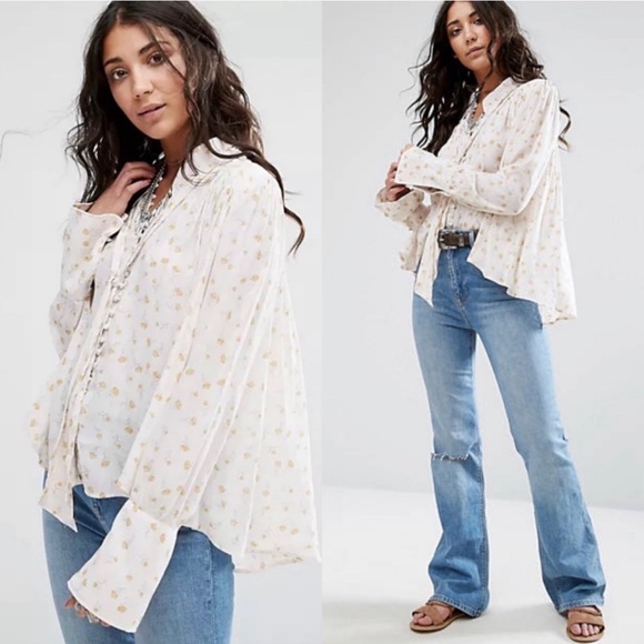Free People Modern Muse Tie Front Blouse oversized - Picture 3 of 6